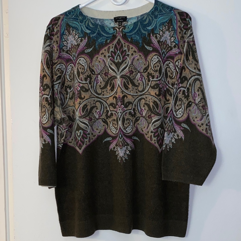 Talbots Blue and Brown Cashmere Sweater